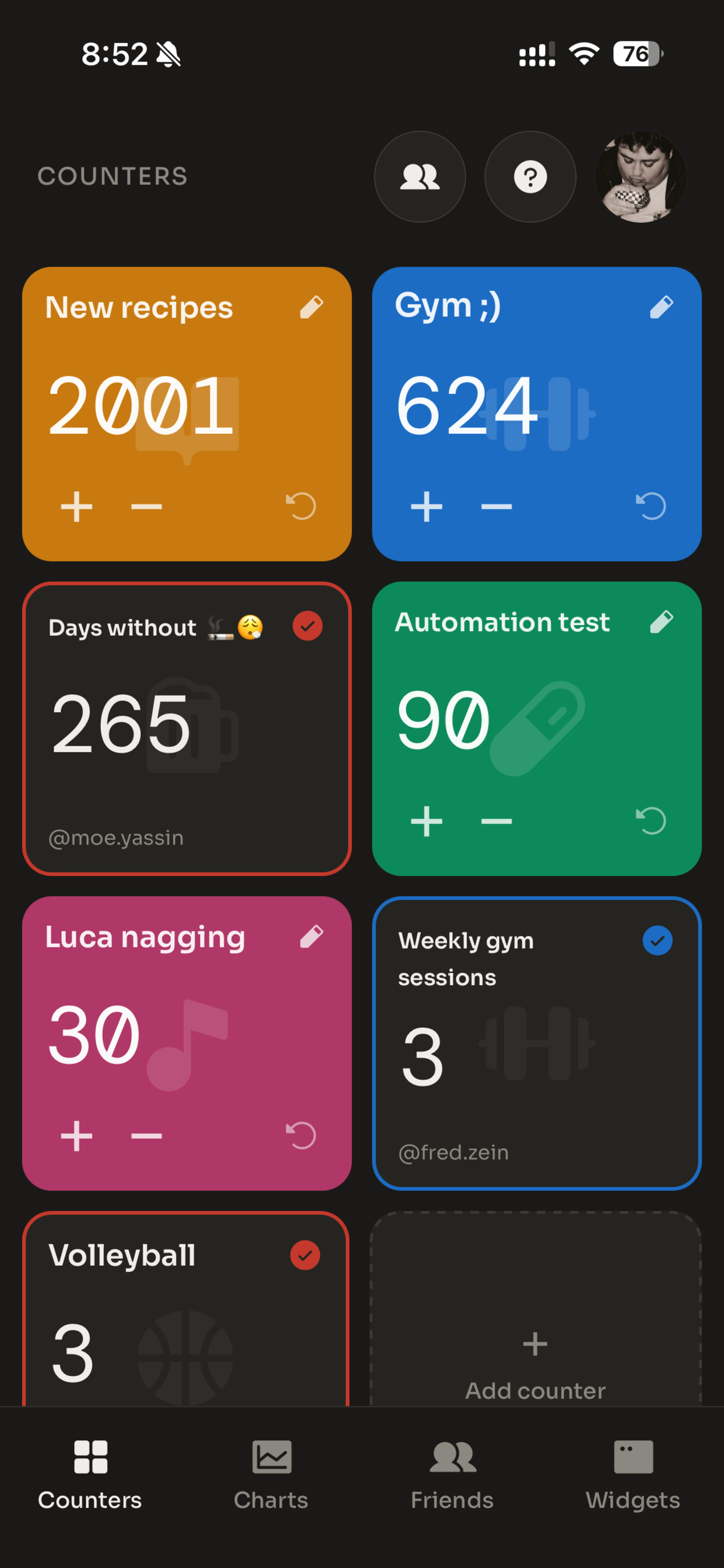 Counters screen