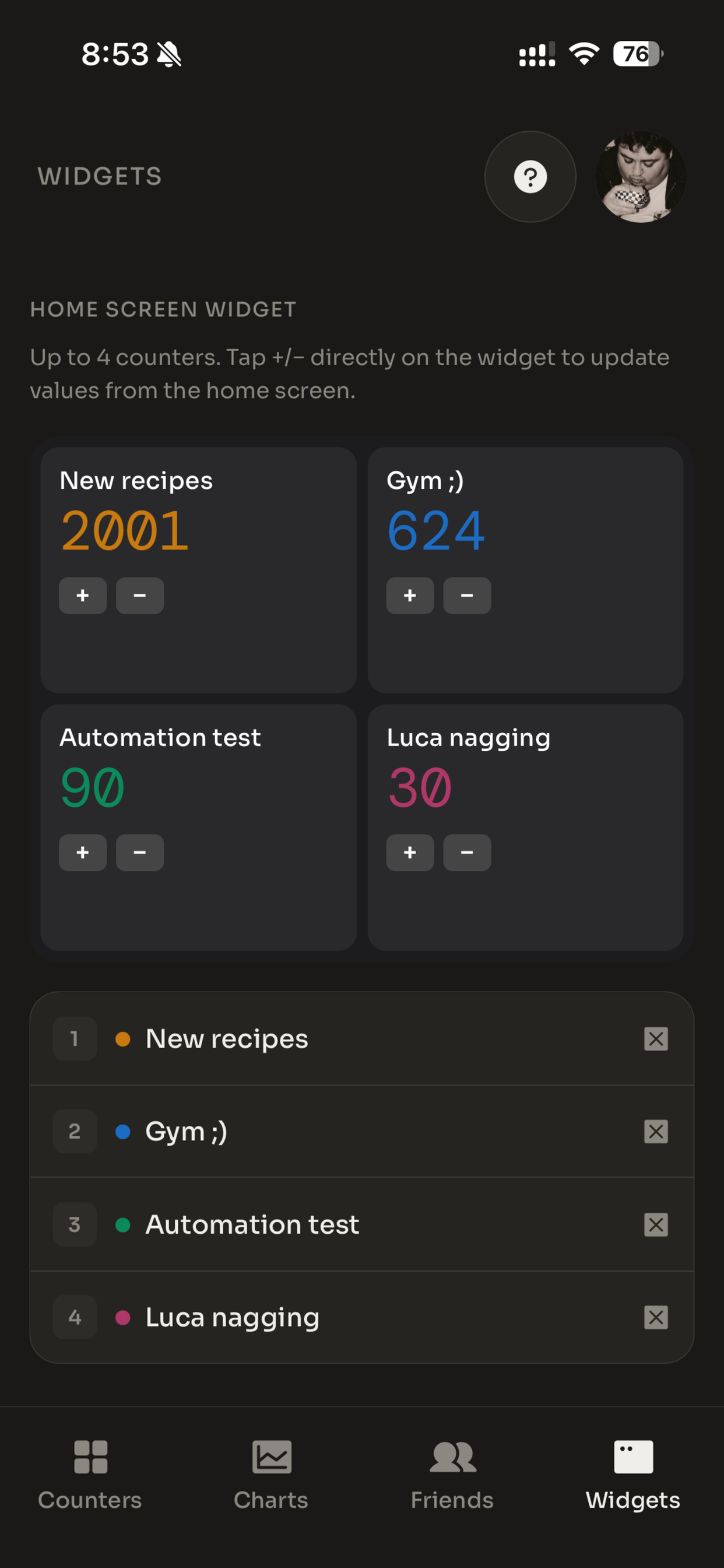 Widgets screen